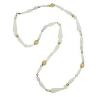 Gallay Perlenkette Kunststoffperlen cremefarben goldfarben extra lang 110cm (1-tlg) braun
