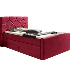Boxspringbett PLACES OF STYLE "Atlanta", rot, B:110cm L:221cm, Stoff, Massivholz, Kunststoff, Komplettbetten, Boxspringbett, inklusive Topper und Bettkasten