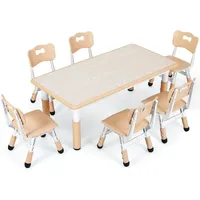 TLGREEN Kindersitzgruppe Kindertisch mit 4 Stühlen, (7-tlg), Kindermöbel, Quadratischen Tisch Höhenverstellbar Plastik gelb 120 cm