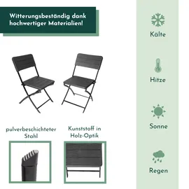 Lemodo Klappstuhl 2er Set Stühle, schwarz Holz-Optik, Campingstuhl
