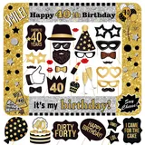 Fotobox Accessoires 40. Geburtstag Aufblasbarer Fotorahmen in Schwarz Gold Silber 34 STK. Photo Booth Requisiten für Männer und Frauen Party Zubehör Foto Accessoires 40 Jahre Jubiläum Photo Props