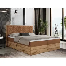 MKS Meble Boxspringbett 160x200 mit Bettkasten, Polsterbett 160x200 mit Matratze H4, Boxspringbett 160x200 mit Kopfteil, Boxspringbett mit Massivholz - Nessi... - Orange