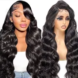 Echthaar Perücke Human Hair Wig 13x6 Body Wave HD Transparent Lace Front Wig Human Hair For Black Women Schwarze Perücke Damen Glueless Wig Human Hair Pre Plucked Mit Babyhaar Lace Frontal Wig 30 Zoll