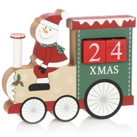 com-four® Adventskalender aus Holz - Würfelkalender in Zug-Form - dekorativer Tischkalender als Countdown bis Weihnachten - Holzblockkalender (Zug - Schneemann)