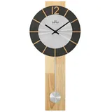 MPM Quality Design Holz Pendeluhr Wanduhr, Silber/Schwarz, 300 x 720 mm, Elegante Uhr modern, Quarz-Uhrwerk Sweep, originelle Wanduhr mit Pendel, Deko Wohnzimmer, Schlafzimmer, Küche, Büro