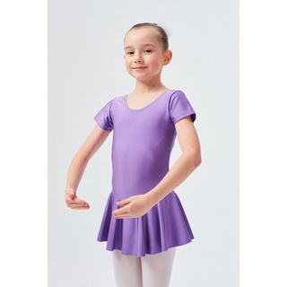 tanzmuster Bodykleid Ballettkleid Marina aus glänzendem Lycra Ballettbody mit Röckchen für Mädchen lila 164/170