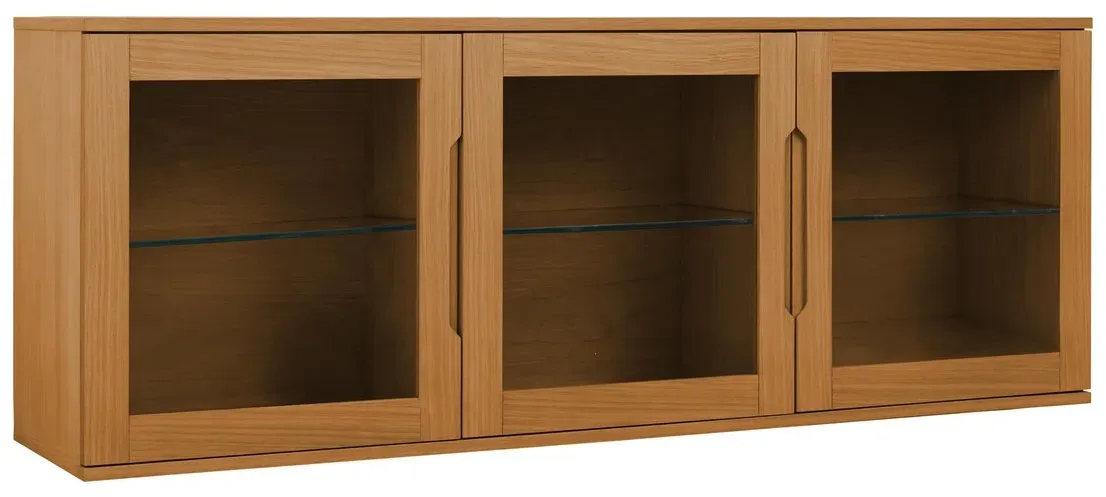 Hängevitrine Enimeta Eiche Natur 160 cm - 3 Türen, Glasböden & LED