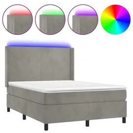 vidaXL Boxspringbett 140 x 200 cm LED Hellgrau