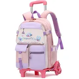 IvyH Trolley Rucksack mit Rollen, 16 Zoll Modisch Kinder Schulranzen mit Rollen für Mädchen, Abnehmbare Schulrucksack Trolley mit Räder, 1-4.Klasse, Rosa