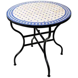 Marokkanischer Mosaiktisch Marrakesch Natur Blau 80cm - Handarbeit