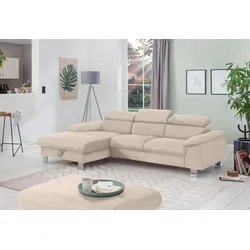 Polstergarnitur COTTA "Komaris L-Form", beige, B:242cm, Sitzmöbel-Sets, Set bestehend aus: Ecksofa mit Kopfteilverstellung & Hocker