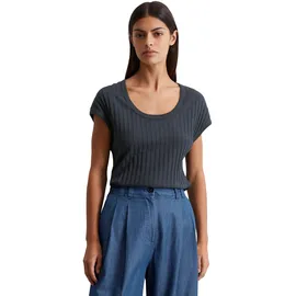 Marc O'Polo T-Shirt MARC O'POLO, Damen, Gr. L, blau (tiefblau sea), Strick, Obermaterial: 50% Baumwolle, 50% Modal, slim fit hüftlang, Rundhals, Shirts T-Shirt, luftiges Strickgewebemuster, slim fit