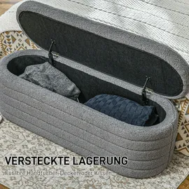 Homcom Sitzbank Polsterbank mit Stauraum, Teddy-Vlies-Optik, Holzbeine Hellgrau