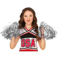 Fiestas Guirca Kostüm, Sportliche Cheerleader Pom Poms Blau Glitzernd Karneval Accessoires Pa silberfarben