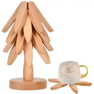 4 Stück Baum Design Untersetzer, Untersetzer Holz, Hitzebeständig Topfuntersetzer, Kreative Topf Untersetzer, Baum Untersetzer Faltbare Holz Untersetzer für Schüssel Teller Und Topf (Wood)