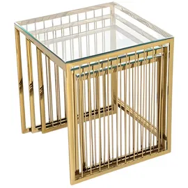 JV Möbel Eleganter Beistelltisch aus Edelstahl in Gold mit transparentem Design