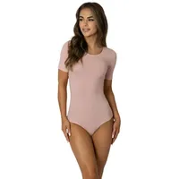 Alkato Body Damen Kurzarm aus Baumwolle – Bequemer Damen Body mit Rundhalsausschnitt und Druckknopfverschluss, Farbe: Puderrosa, Größe: L (Short 158-164 cm) - L (Short 158-164 cm)