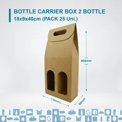25x Leere Braunen Kartonbox für 2 Weinflaschen 18x9x40cm - Verpackung für Weinflaschen für Weihnachts-, Oster-, Geburtstagsgeschenke, für Weinkeller