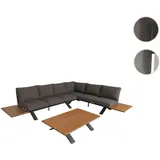 Mendler Aluminium Garten-Garnitur HWC-M62, Sitzgruppe Garten-/Lounge-Set Sofa, Holzoptik ~ Gestell anthrazit, Polster dunkelgrau