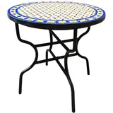 ORIGINAL Marokkanischer Mosaiktisch Gartentisch ø 80cm Groß rund klappbar | Runder klappbarer Mosaik Esstisch Mediterran | als Klapptisch für Balkon oder Garten | Marrakesch Natur Blau Gelb 80cm
