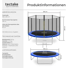 Tectake Garfunky 366 cm inkl. Sicherheitsnetz und Leiter schwarz/blau