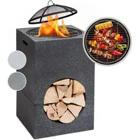 Feuerschale, Tragbare Feuerstelle Outdoor, Feuerschalen für den Garten, Terrasse & Camping, Feuerschale mit Grillrost & Holzlagerfach, Sichere