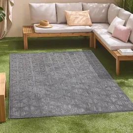 Carpet City In-& Outdoor Teppich - 140x200 cm - für Innen-& Außenbereich - Wetterfest Balkon-Teppich, Terrasse, Flur, Küche - Wohnzimmer-Teppiche - Hochtief/ 3D-Effekt - Geo-Muster in Anthrazit
