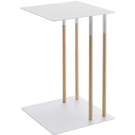 Yamazaki Beistelltisch, weiß, Metall, Echtholz, U-Form,L-Form, 35x55x35 cm,