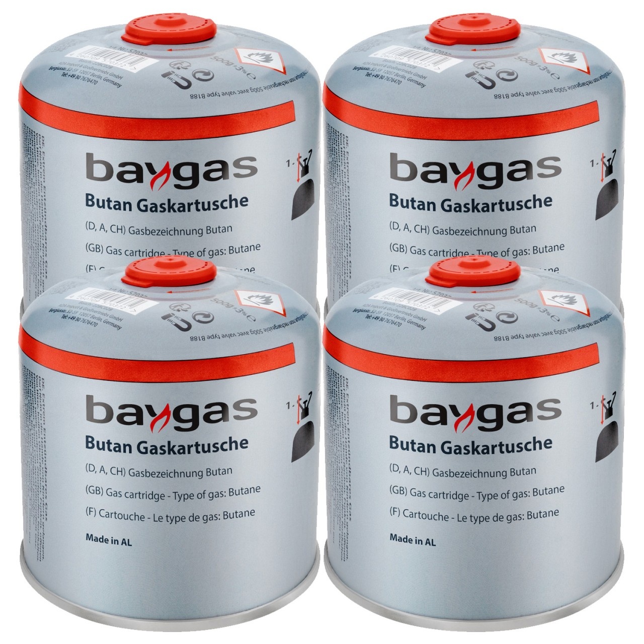 4 x Butangas Schraubkartusche 500g EN417 Gaskartusche