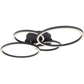 GLOBO Deckenleuchte Ringleuchte Deckenlampe Innen Leuchte vier Ringe Design, schwarz matt opal, Metall, LED, LxBxH: 65,5x40,6x7,5 cm