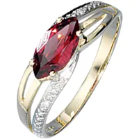 Diamantring JOBO Gr. 54, gelb (gelbgold 585), Fingerringe, Damen, 54, P1 = bei 10-facher Vergrößerung erkennbare Einschlüsse, Diamanten Gelbgold 585, Diamanten, Gelbgold 585, Diamantring, 585 Gold bicolor mit Granat und 2 Diamanten
