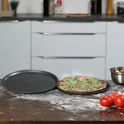 Relaxdays Pizzablech Set, Ø 29 cm, antihaftbeschichtet, für Pizza & Flammkuchen, anthrazit, 2er Set