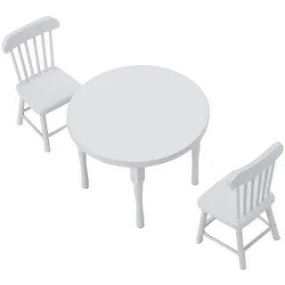 1:12 Miniatur Holz Weiß Esstisch und Zwei Stühle Mini Puppenhaus Zubehör Zarte Puppenhaus Miniatur Möbel Modell für Kinder und Mädchen(weiß)