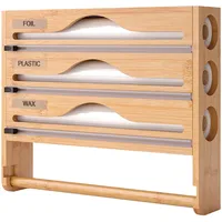 Relaxdays Wandrollenhalter 4in1, Küchenrolle, Frischhalte-, Alufolie, Butterbrotpapier, Bambus, HBT: