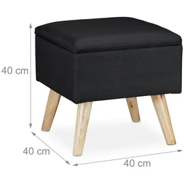 Relaxdays Hocker mit Stauraum Kunstleinen 40 x 40 x 40 cm Schwarz