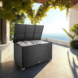 Tectake tectake® Auflagenbox, mit Aluminiumgestell und Rattangeflecht, komfortable Hubautomatik, 145 x 82,5 x 79,5 cm