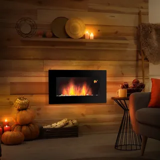 HOMCOM Elektrokamin mit LED Flammeneffekt,1000/2000W Wandkamin, Wandmontage