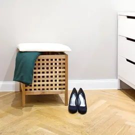 Relaxdays Badhocker Walnuss mit Wäschesammler Weiß,Hellbraun