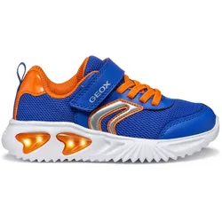 Sneaker GEOX "J ASSISTER BOY Blinkschuh", Kinder, Gr. 35, blau (blau, orange), Textil, Synthetik, sportlich, Schuhe, Sportschuh, Klettschuh mit auffällig blinkender Sohle