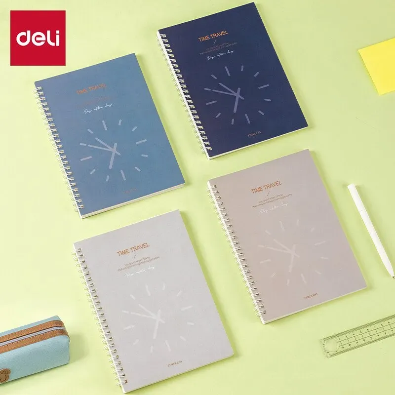 Deli Spiral-Notizbuch, A5 (148 x 210 mm), 60 Blatt/160 Seiten, 70 g/m2 – Perfekt für Schüler, Studenten, Büro & Journaling, Pure Time Serie, 4er-Pack