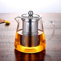 YUEMING Glas Teekanne Mikrowellenkanne mit Teesieb Herausnehmbarem Edelstahlsieb für Teekanne Hält 3-4 Becher lose blühenden oder blühenden Teefilter ideal zur Zubereitung von losen Tees, (550ml)