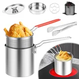304 Edelstahl Mini-Fritteuse mit Deckel und Filter 1-Personen-Fritteuse mit Korb und abnehmbarem Griff kleine japanische Wirtschaft Fritteuses für Pommes Frites Fisch und Hühnerflügel