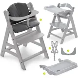 hauck Hochstuhl, Alpha Plus Grau im Sparset inkl. Sitzkissen und Essbrett Alpha Tray