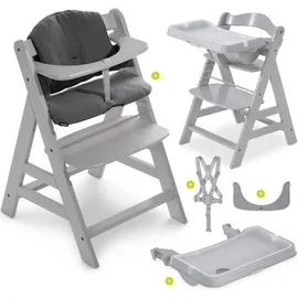 hauck Hochstuhl, Alpha Plus Grau im Sparset inkl. Sitzkissen und Essbrett Alpha Tray