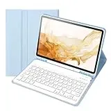 HLTOOP Tastatur Hülle für Samsung Galaxy Tab S10 Lite/S10 FE/S9 FE/Tab S9/S8/S7 10.9 Zoll/11 Zoll 2025/2023/2022/2020, QWERTZ TastaturHülle mit Stift Halter Wireless Abnehmbare Tastatur,Blau
