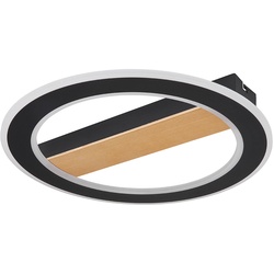 Wohnzimmerlampe Deckenleuchte LED Holz Ring Deckenleuchte schwarz Deckenlampe Schlafzimmer, Metall ,1x LED 30W 1781Lm 3000K+6500K, DxH 45x5,5 cm