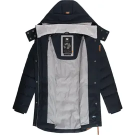 Ragwear Damen Wintermantel Warmer wasserdichter Steppmantel lang mit Kapuze Ashanta Block Navy Gr. XXL - XXL