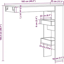 vidaXL Wand-Bartisch Altholz-Optik 102x45x103,5 cm Holzwerkstoff