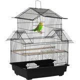 PawHut Vogelkäfig Design Haus Futterhäuser Sitzstangen 3 Türen abnehmbares Kotbrett + Tragegriff 50,5 x 41 x 63 cm schwarz