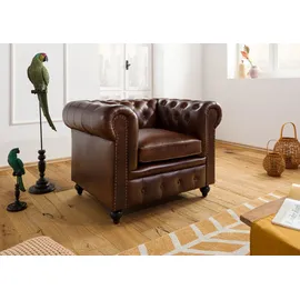 Massivmoebel24 Sessel Chesterfield Leder 105 x 75 x 82 cm Braun